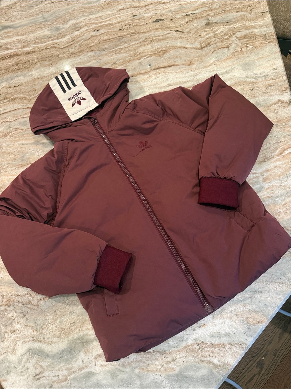 adidas Women's Burgundy Hooded Puffer Jacket